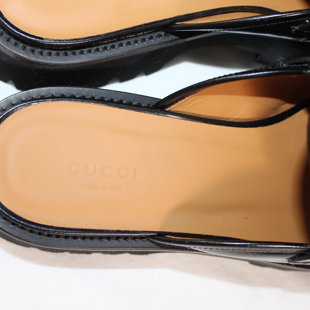 NWB Gucci Horsebit GG Lug Sole Black Leather Flats Mules Slip Ons 764207 - Picture 5 of 10